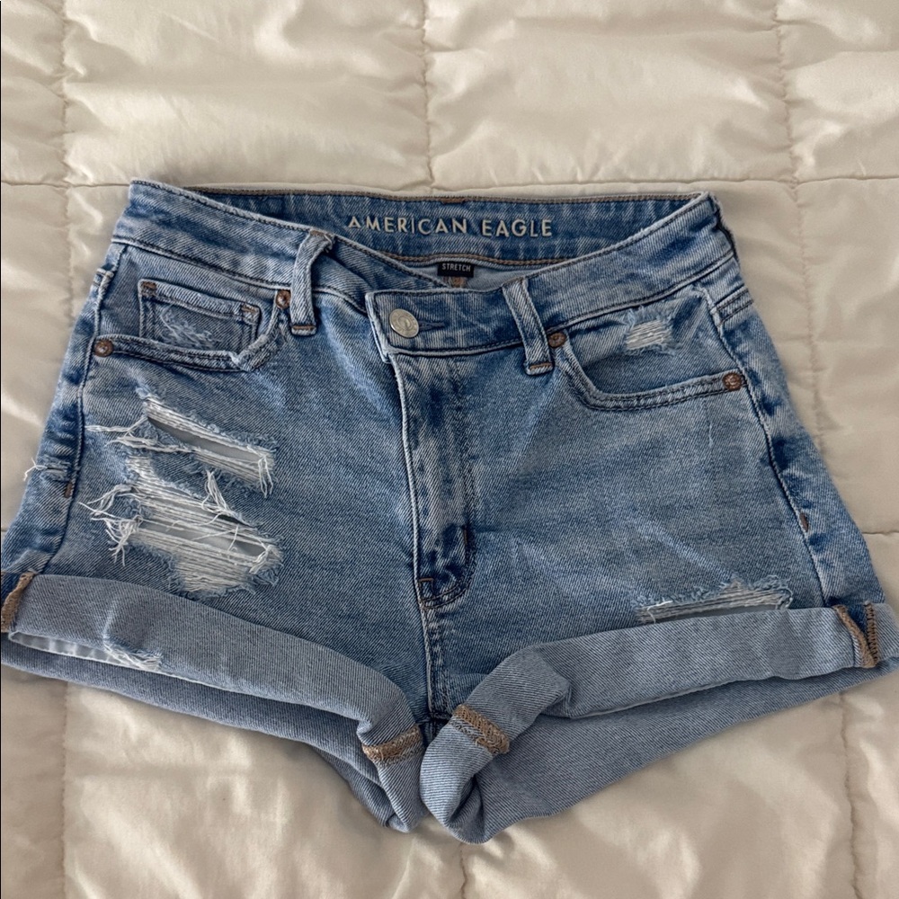 American Eagle Outfitters Light Blue Distressed Jean Shorts